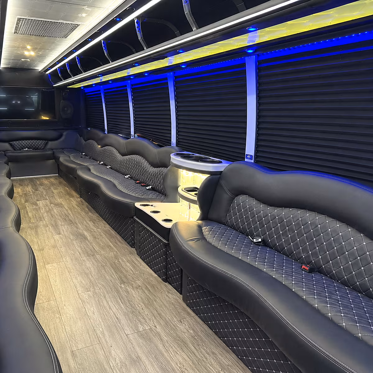 White party bus exterior