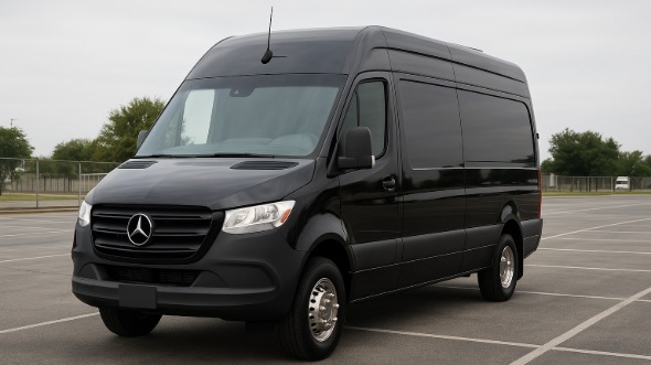 Exterior of Charter Bus Company Thornton's 14 Passenger Sprinter Limousine in Thornton