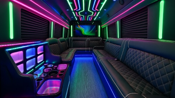 Interior of Charter Bus Company Thornton's 20 Passenger Party Bus in Thornton
