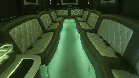 Interior of Charter Bus Company Aurora's 50 Passenger Party Bus in Aurora