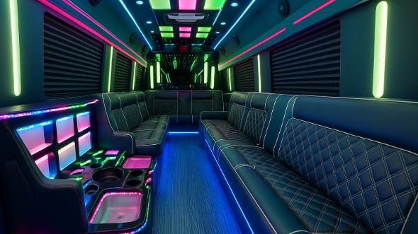 Interior of Charter Bus Company Centennial's 50 Passenger Party Bus in Centennial